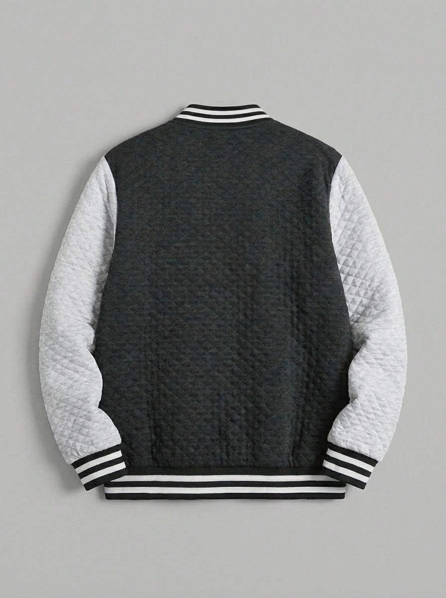 Men’s Lightweight Varsity Jacket – Black & White Waffle Letterman Bomber