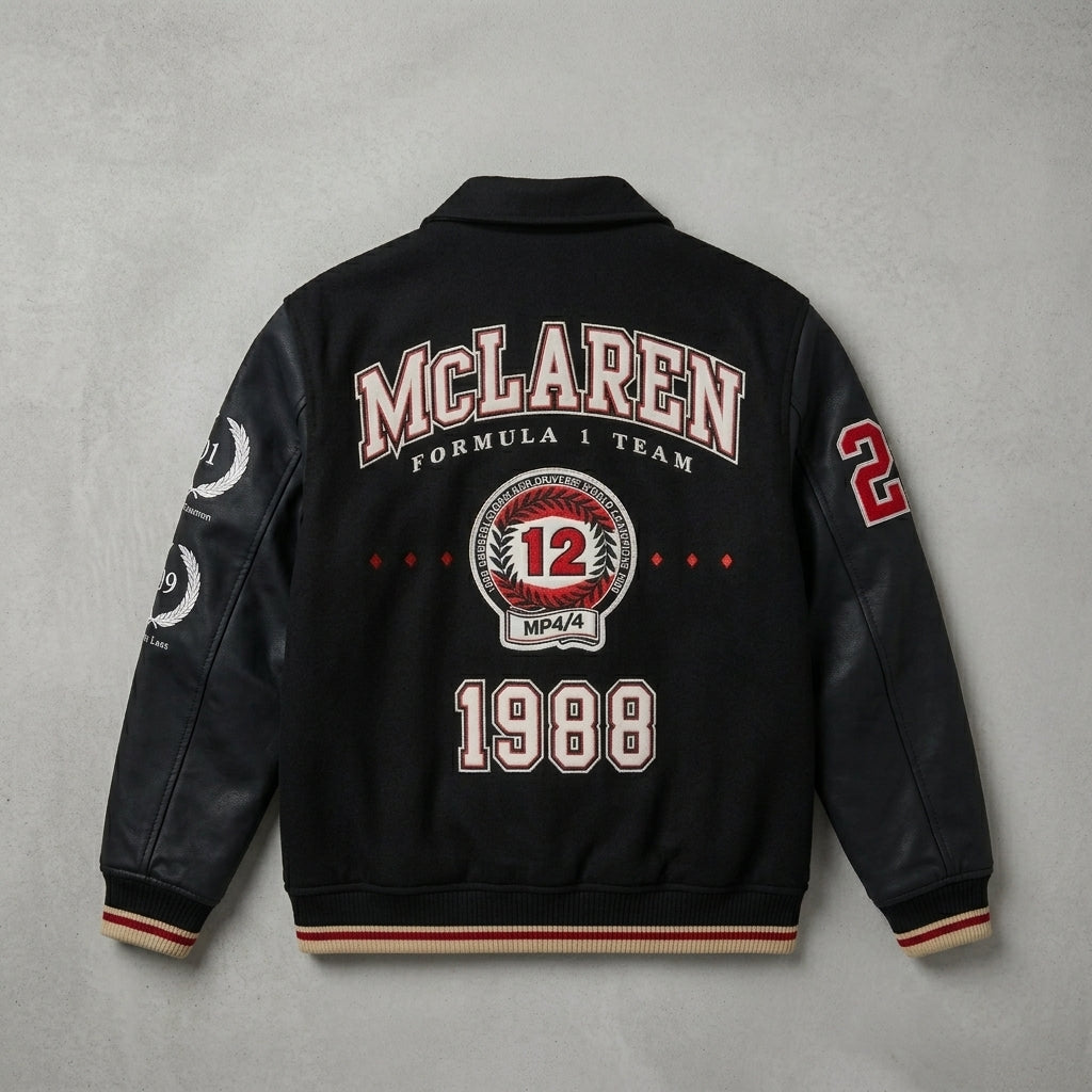 Men’s McLaren Varsity Jacket – Black Wool & Leather Bomber
