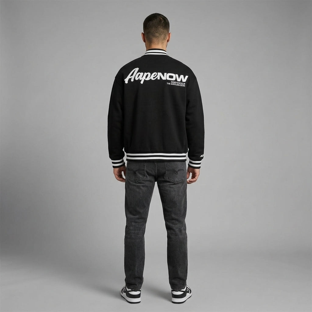 Men’s Now Varsity Jacket – Black & White Flannel Letterman