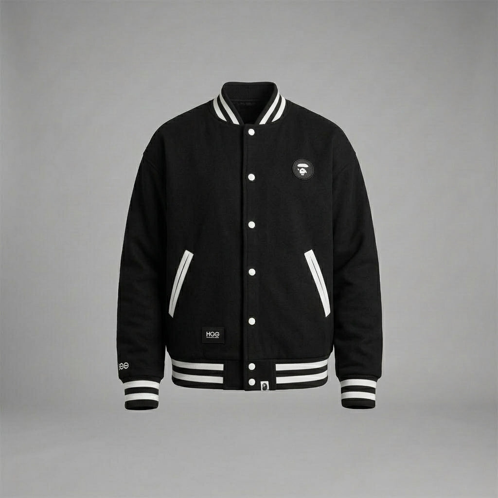 Men’s Now Varsity Jacket – Black & White Flannel Letterman