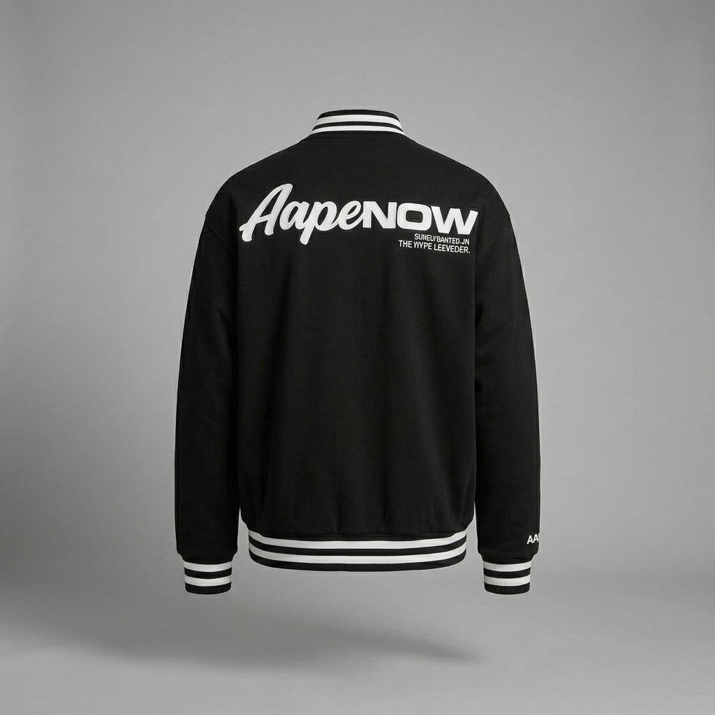 Men’s Now Varsity Jacket – Black & White Flannel Letterman