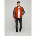Men’s Orange & Grey Leather Varsity Jacket
