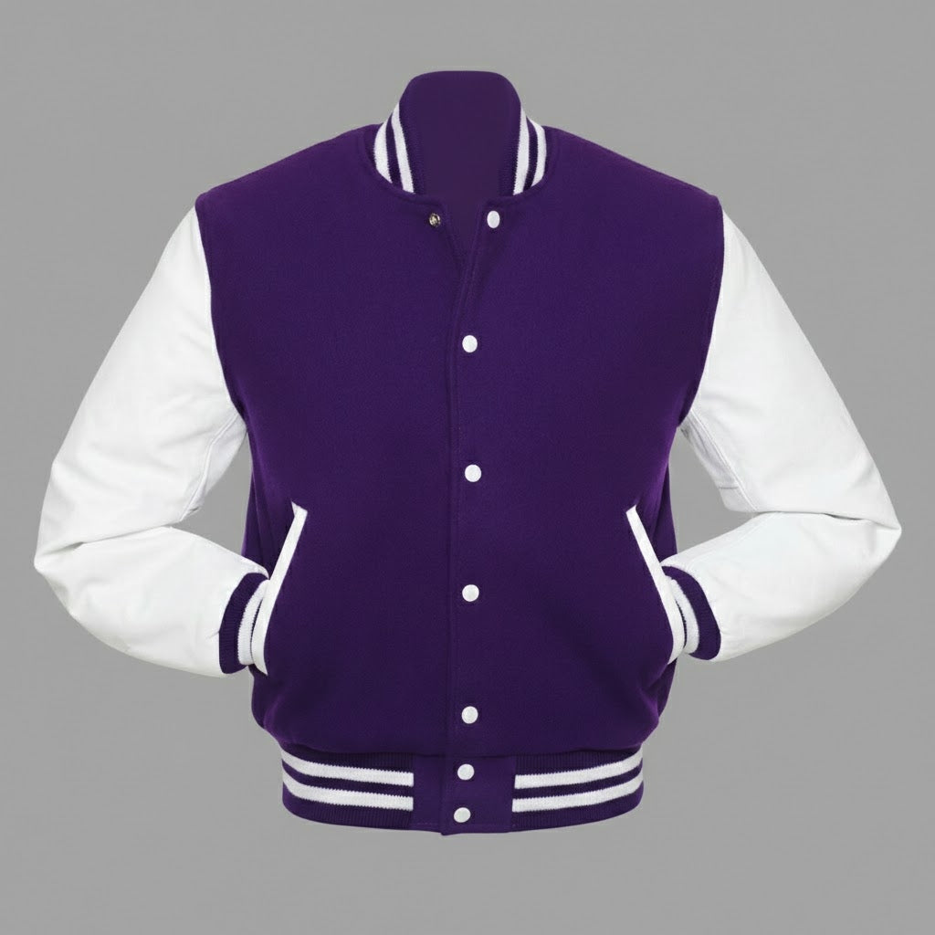 Men’s Purple & White Leather Varsity Jacket