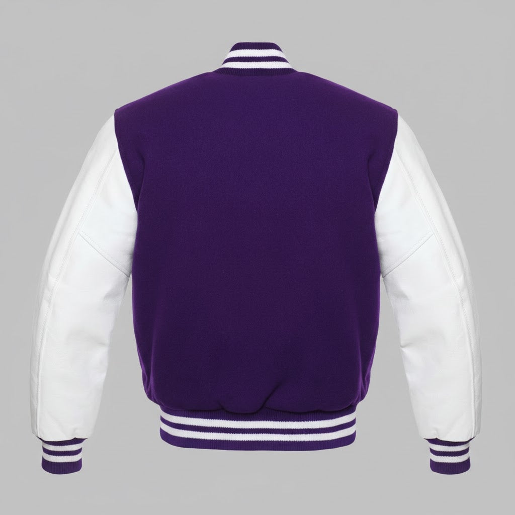 Men’s Purple & White Leather Varsity Jacket