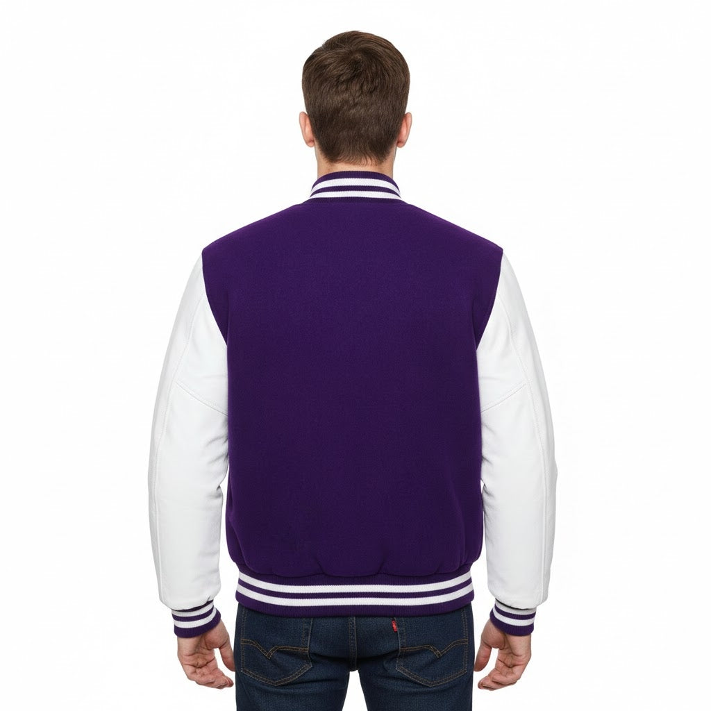 Men’s Purple & White Leather Varsity Jacket