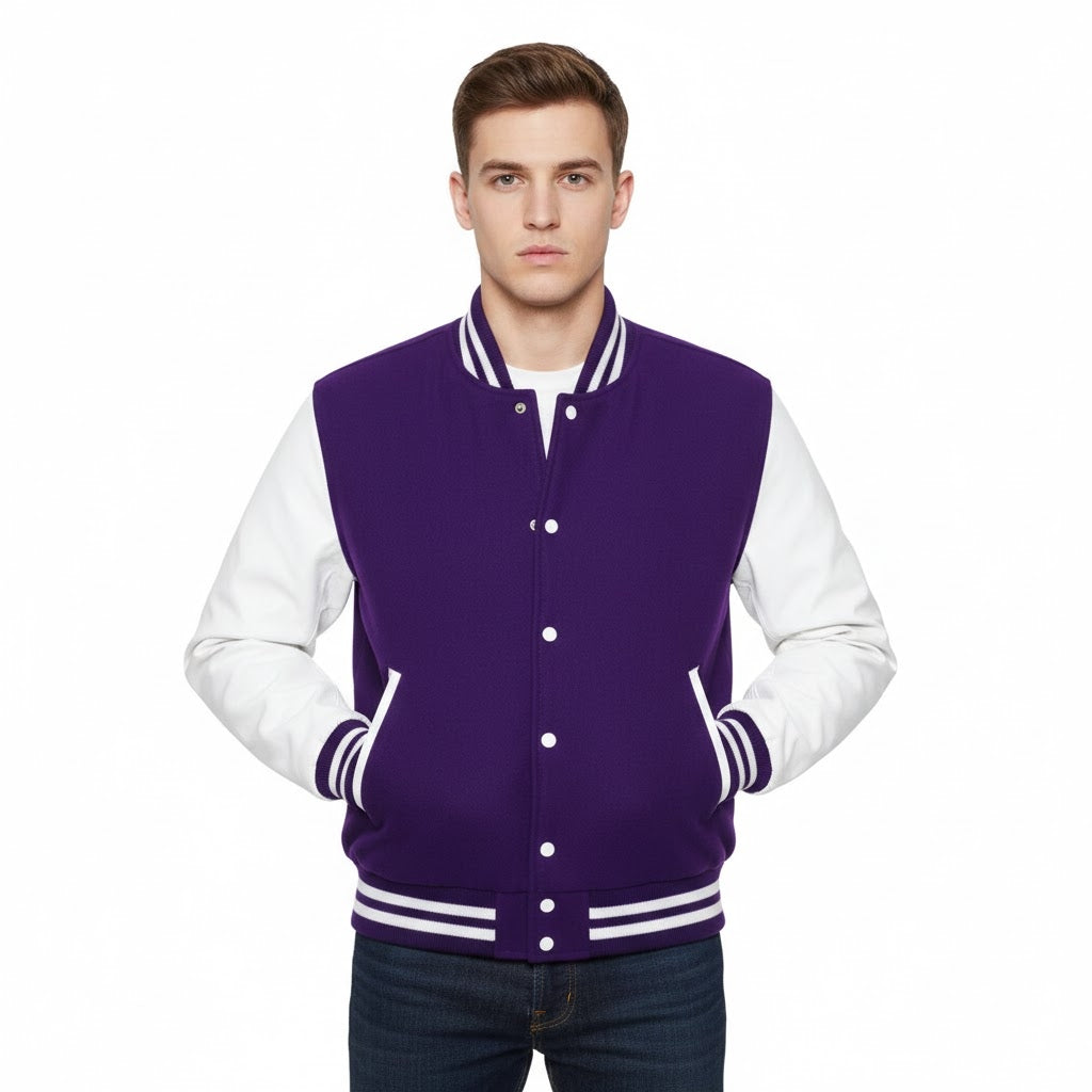 Men’s Purple & White Leather Varsity Jacket