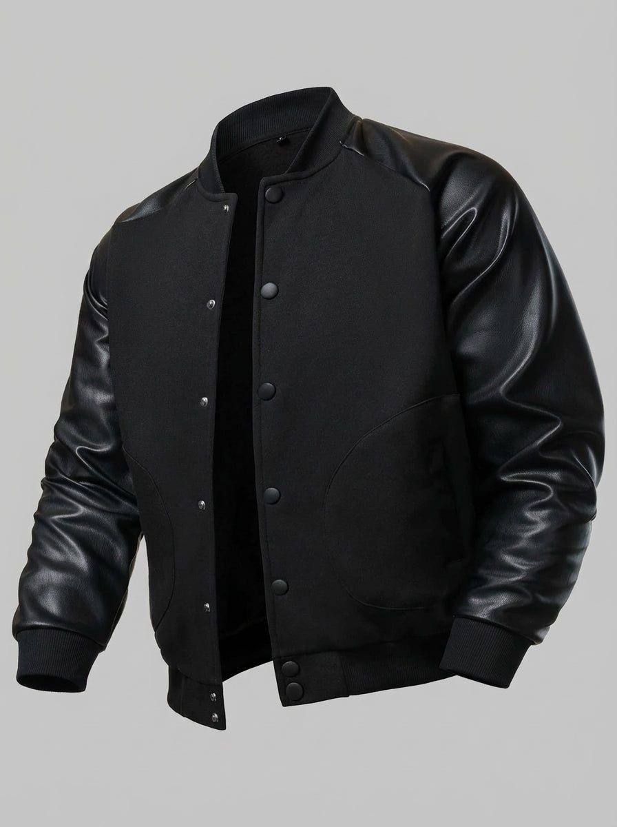 Men’s Varsity Baseball Jacket – Cotton Blend Letterman with Faux Leather Sleeves