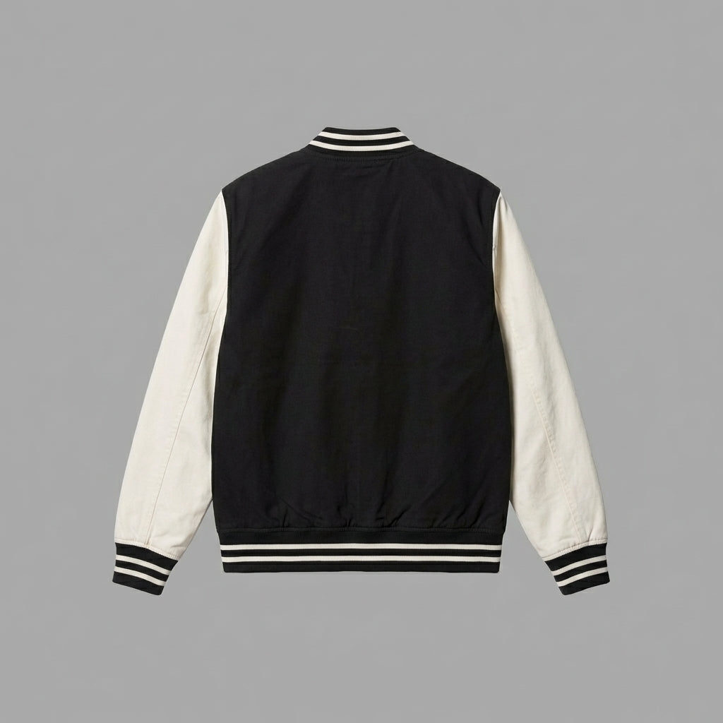 Men’s Wool Blend Varsity Bomber – Black, White jacket