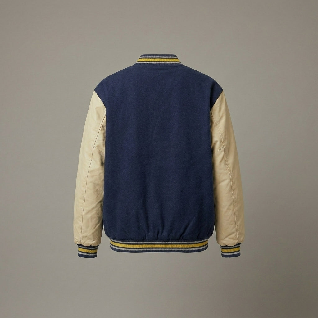 Midnight Blue & Cream Classic Varsity Letterman Jacket