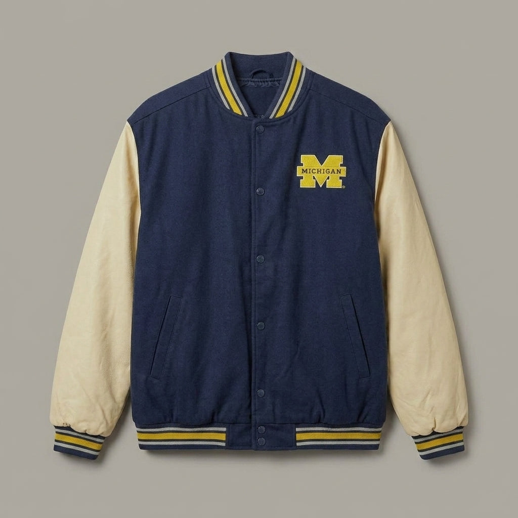 Midnight Blue & Cream Classic Varsity Letterman Jacket