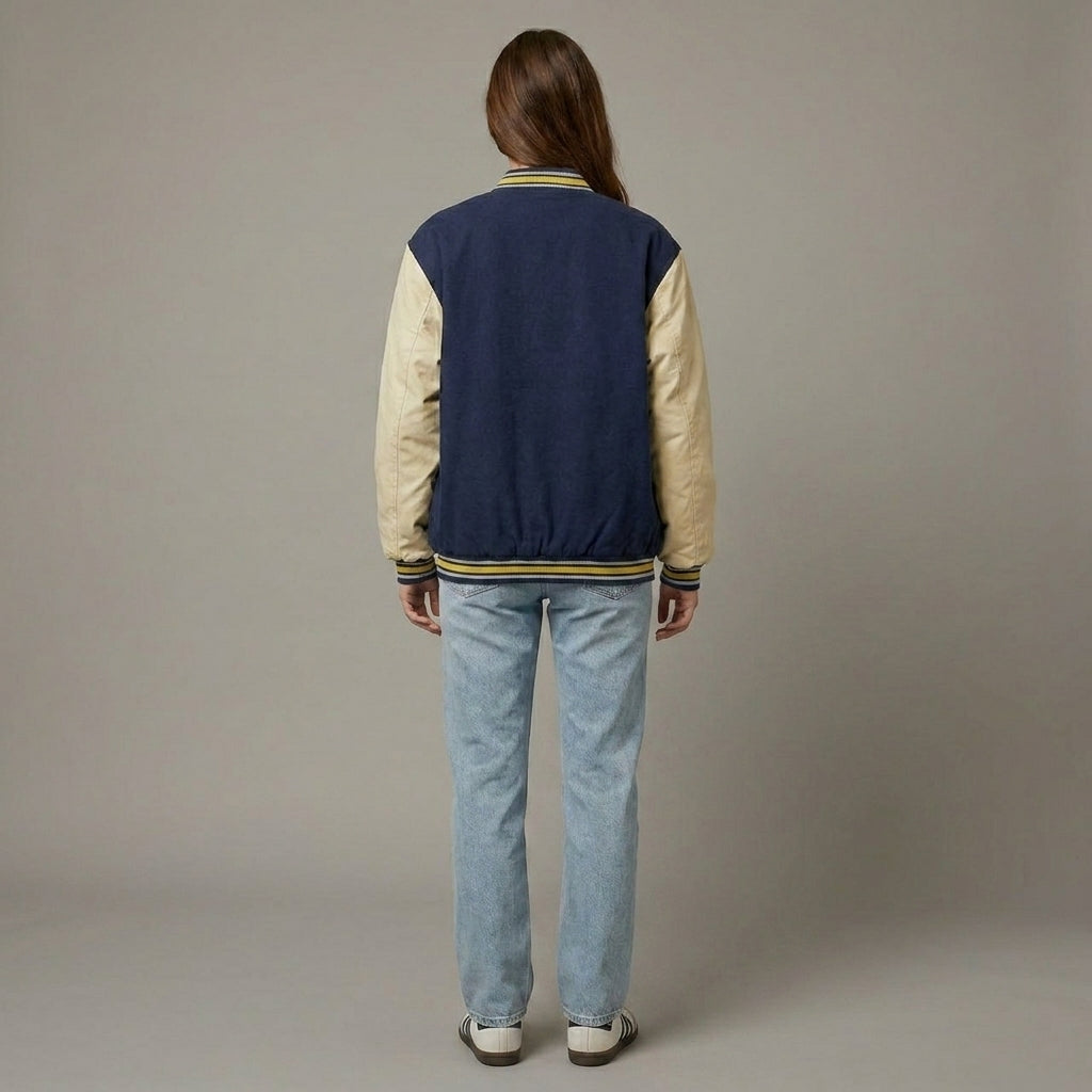 Midnight Blue & Cream Classic Varsity Letterman Jacket