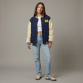 Midnight Blue & Cream Classic Varsity Letterman Jacket