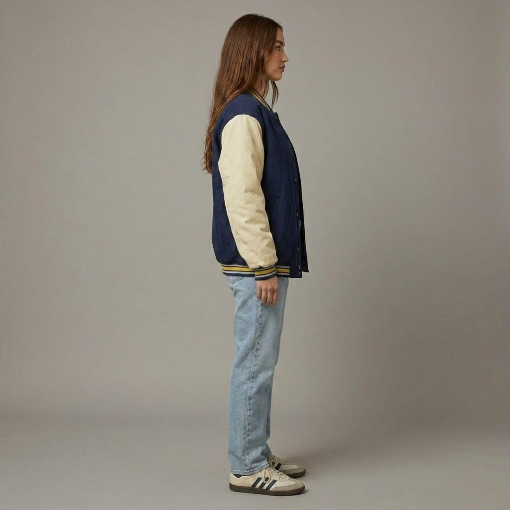 Midnight Blue & Cream Classic Varsity Letterman Jacket