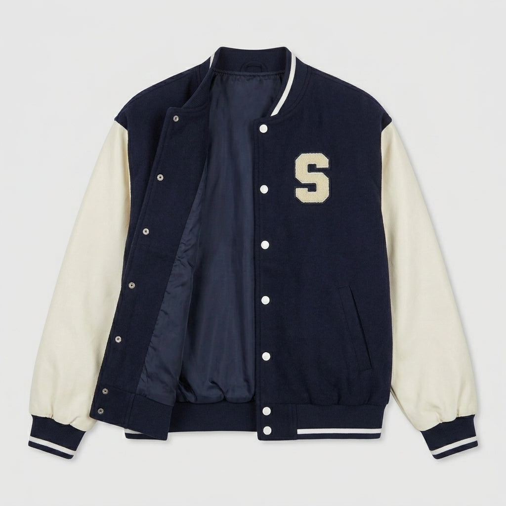 Midnight Blue & White Women’s Varsity Jacket