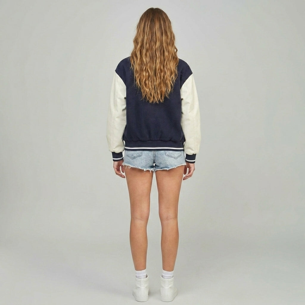 Midnight Blue & White Women’s Varsity Jacket