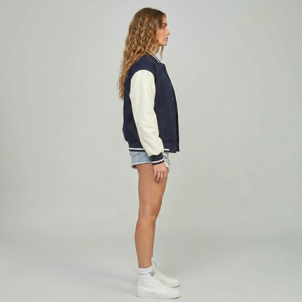 Midnight Blue & White Women’s Varsity Jacket