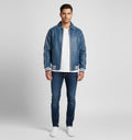 Midnight Blue Leather Varsity Jacket Men