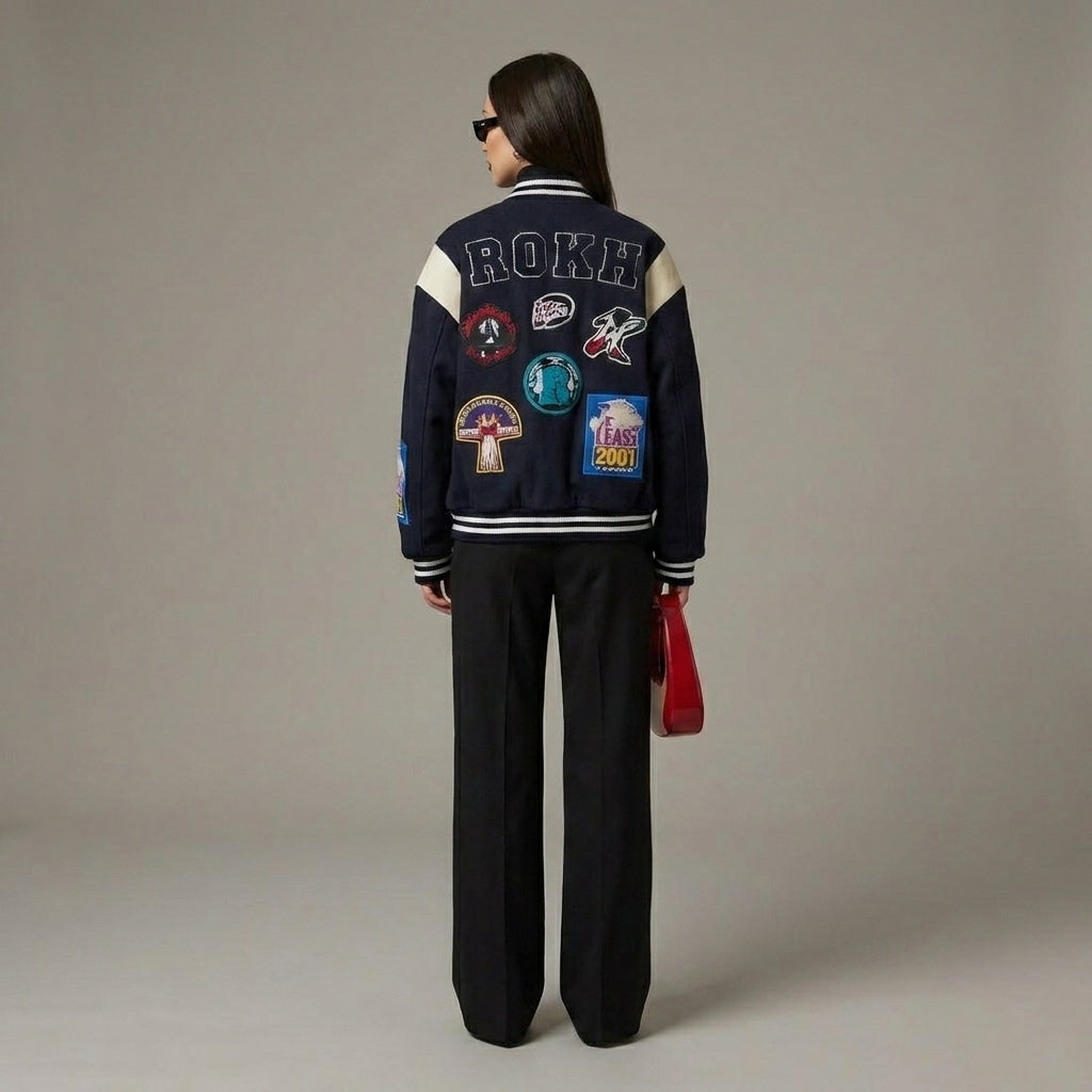 Midnight Contrast Black & White Women’s Varsity Jacket