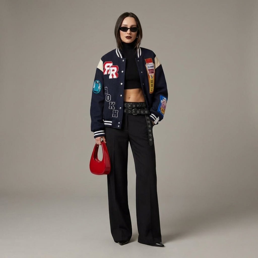 Midnight Contrast Black & White Women’s Varsity Jacket