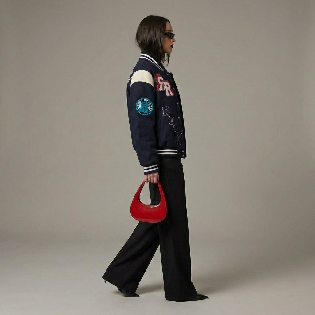 Midnight Contrast Black & White Women’s Varsity Jacket