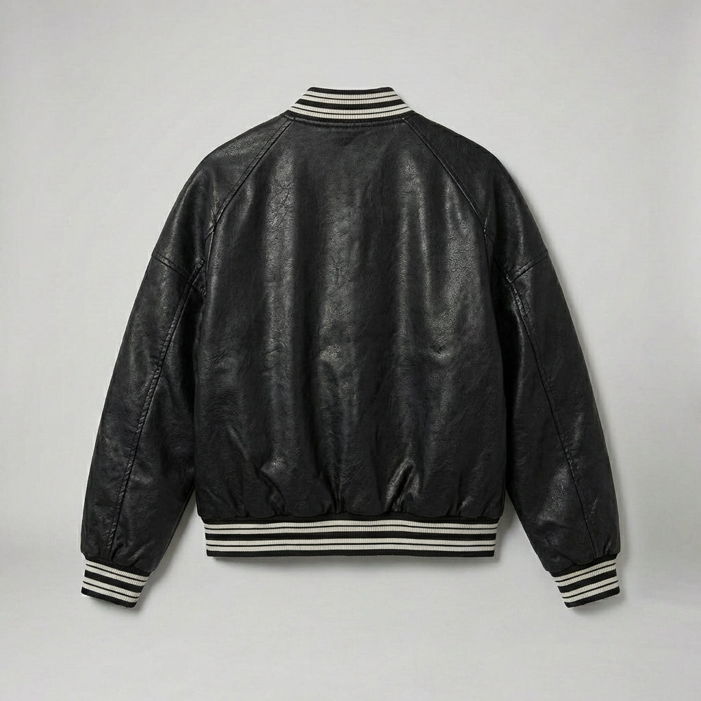 Midnight Crown Black Leather Women’s Varsity Jacket