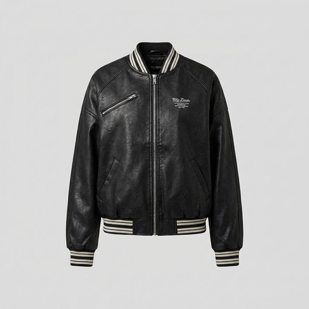 Midnight Crown Black Leather Women’s Varsity Jacket