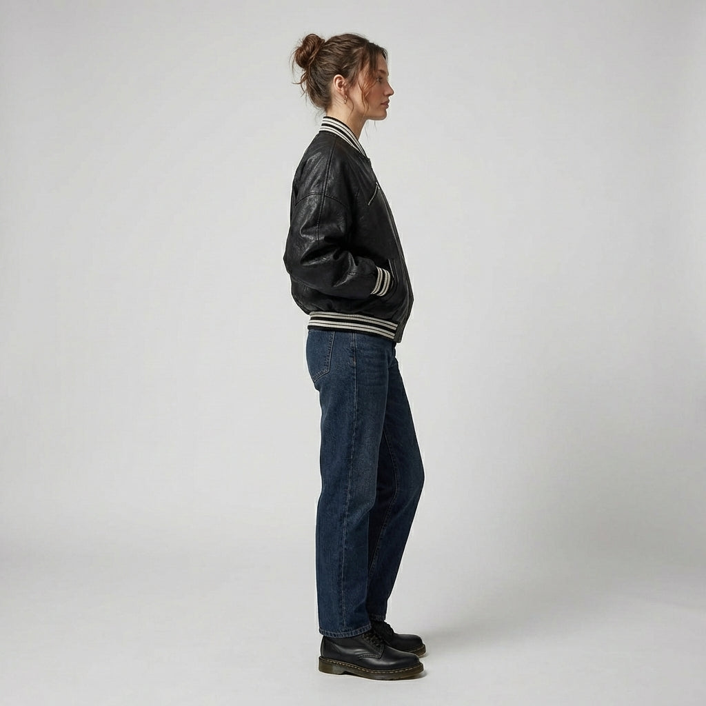 Midnight Crown Black Leather Women’s Varsity Jacket