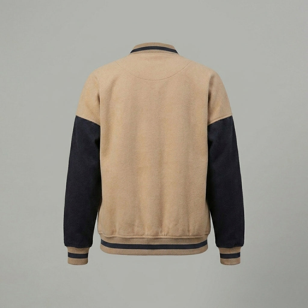 Midnight Duo Black & Beige Winter Varsity Jacket for Women