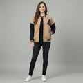 Midnight Duo Black & Beige Winter Varsity Jacket for Women