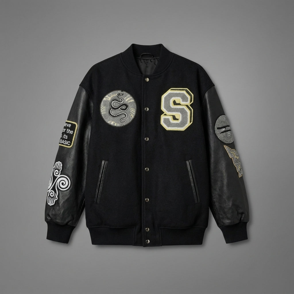 Midnight Edge Bold Black Women’s Varsity Jacket