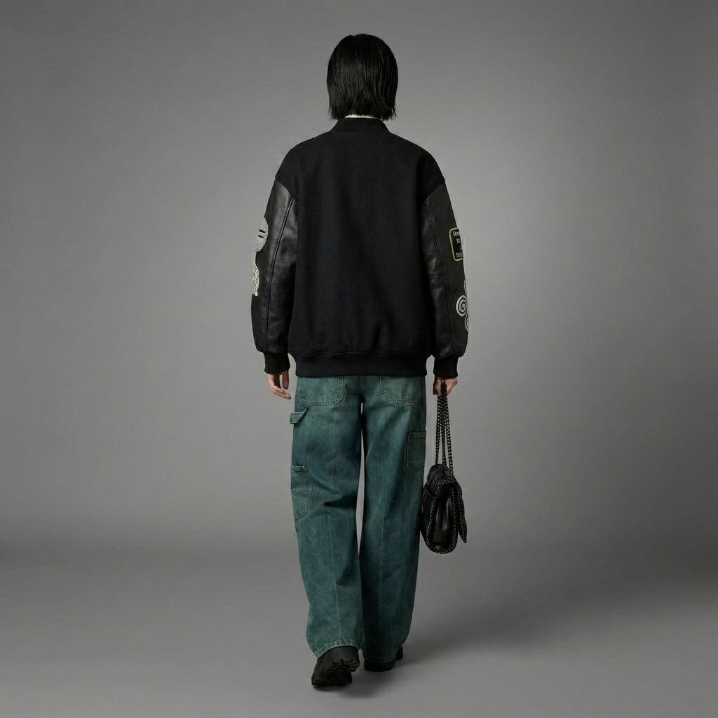Midnight Edge Bold Black Women’s Varsity Jacket
