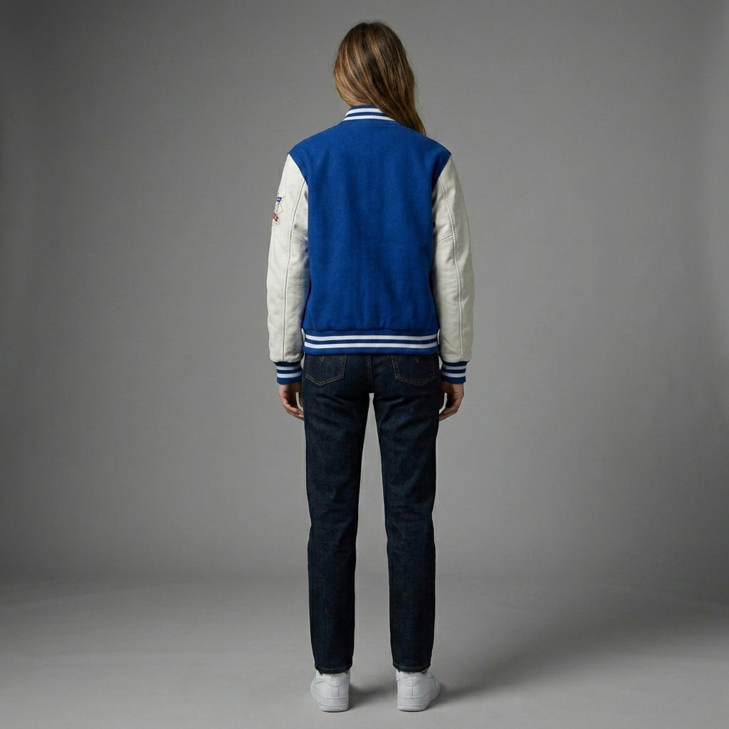 Midnight Navy & Ivory White Classic Varsity Jacket
