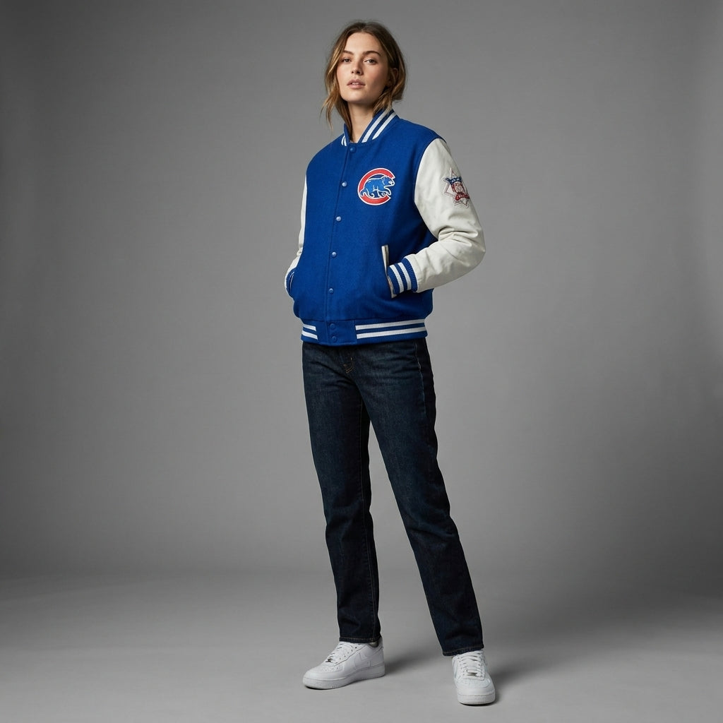 Midnight Navy & Ivory White Classic Varsity Jacket