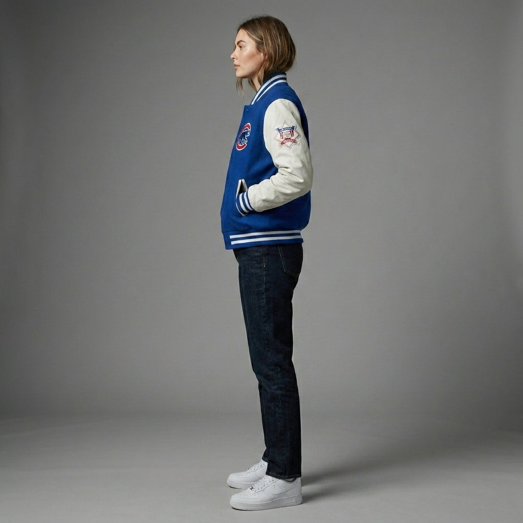 Midnight Navy & Ivory White Classic Varsity Jacket