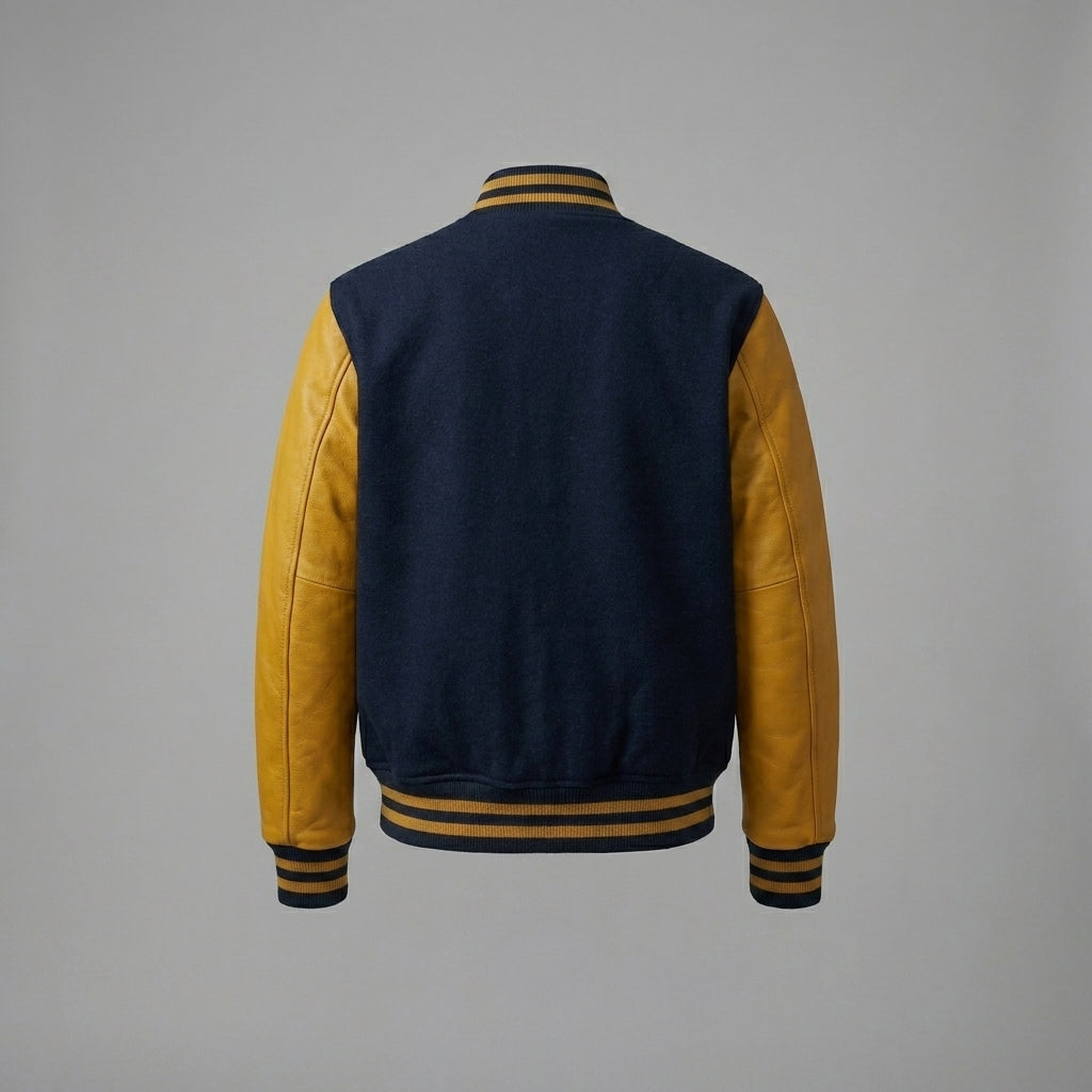 Midnight Navy & Mustard Women’s Varsity Letterman Jacket
