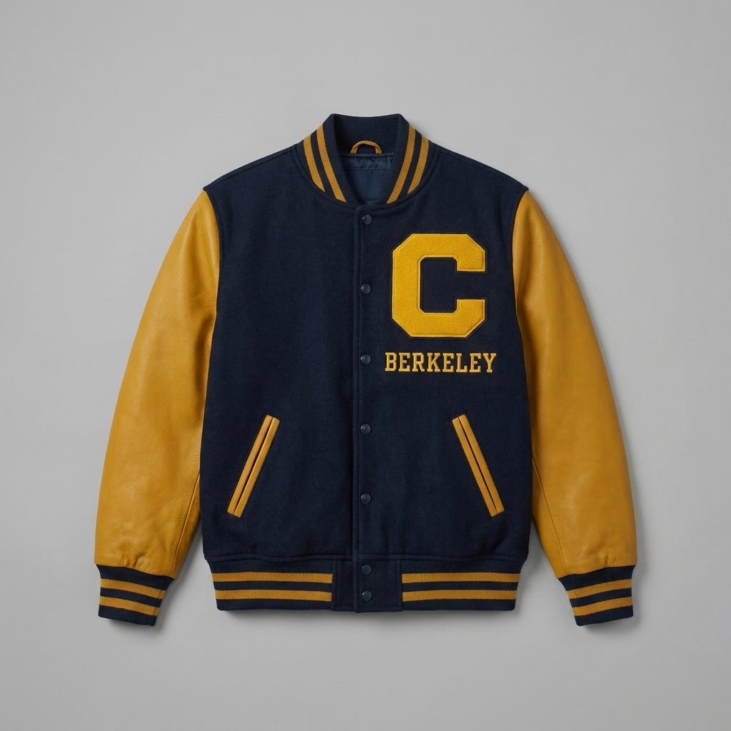 Midnight Navy & Mustard Women’s Varsity Letterman Jacket
