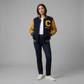 Midnight Navy & Mustard Women’s Varsity Letterman Jacket