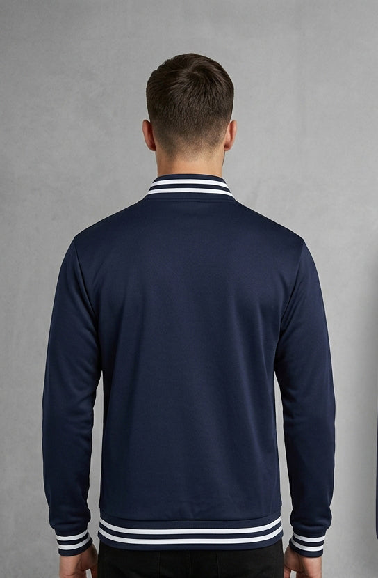 Men’s Navy Wool Letterman Jacket – Classic Varsity Bomber