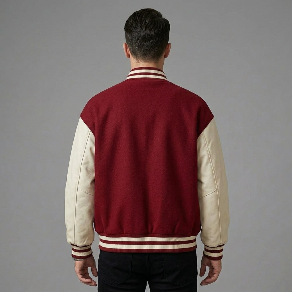 Men’s Red Wool Varsity Jacket – Leather Sleeves Custom Letterman Baseball Outerwear