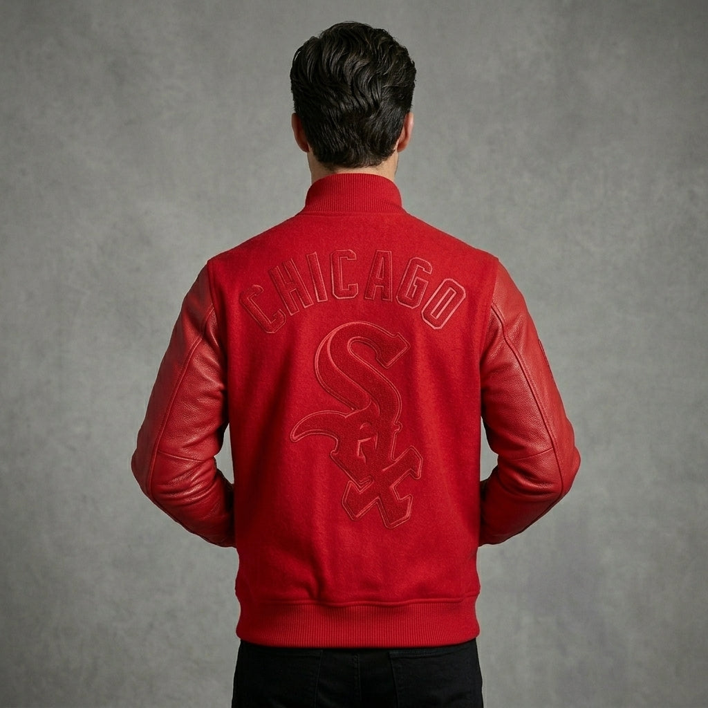 Men’s Red Wool Varsity Jacket – Classic Letterman Bomber Style