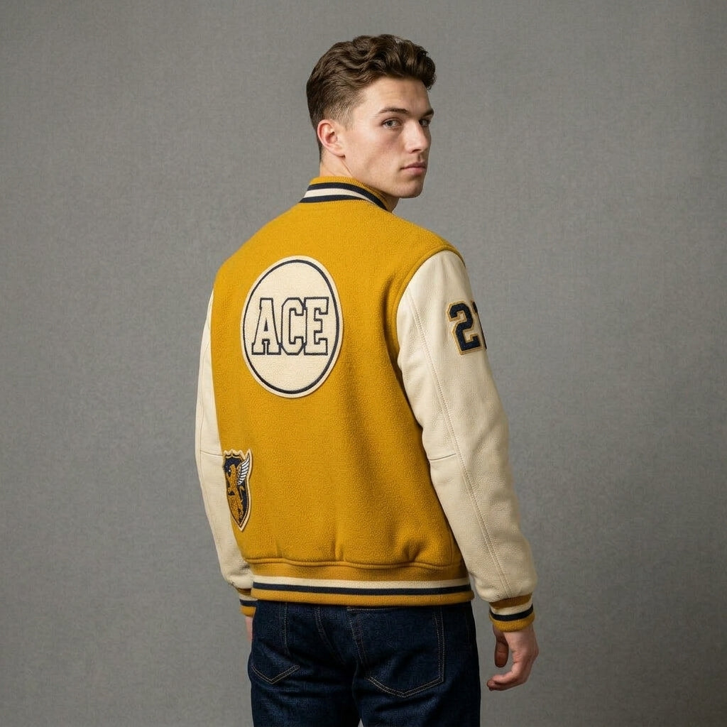 Men’s Custom Yellow Varsity Jacket – Personalized College Letterman