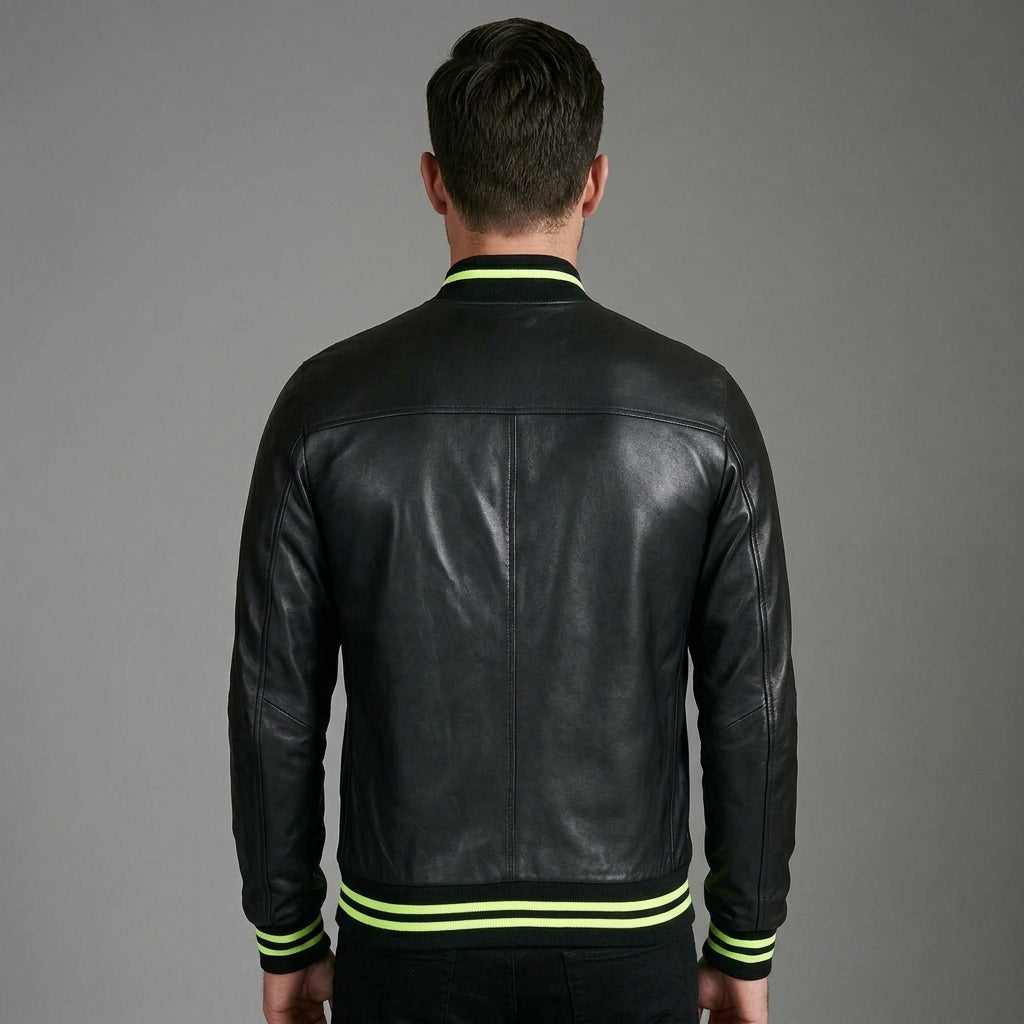 Men’s Black Sheepskin Leather Varsity Jacket – Genuine Letterman Bomber