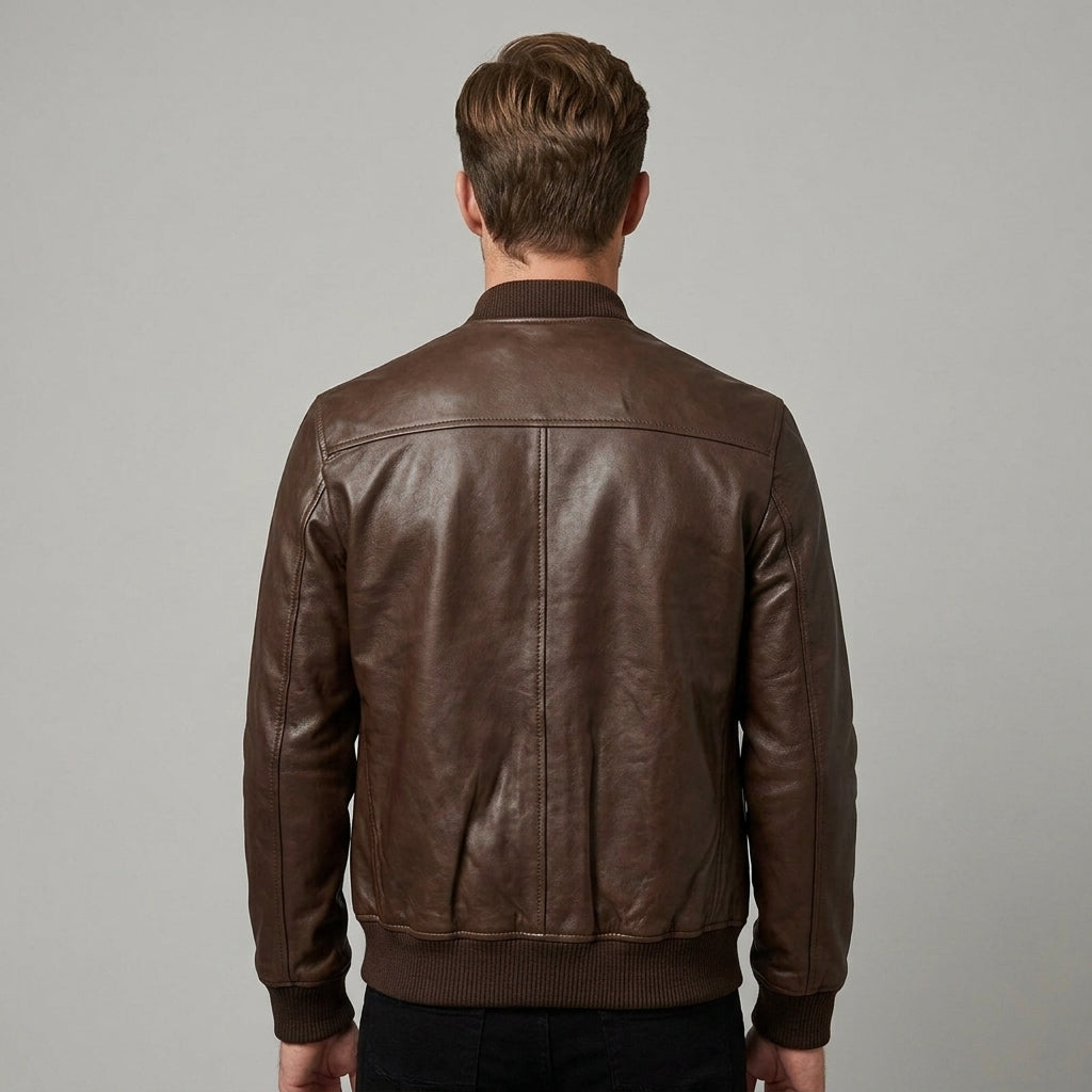 Men’s Brown Sheepskin Leather Bomber Jacket – Classic Flight Style