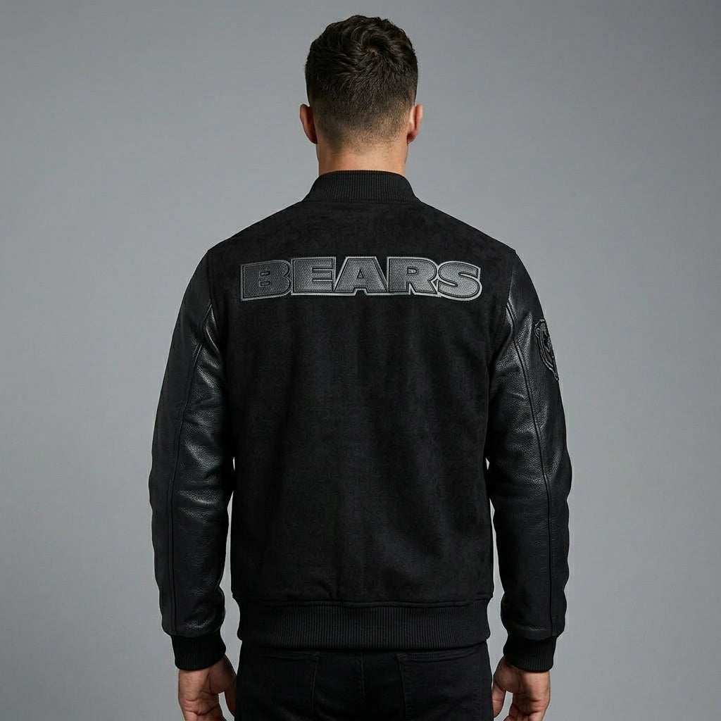Full-Zip Black Wool & Faux Leather Varsity Letterman Jacket – Men’s Classic