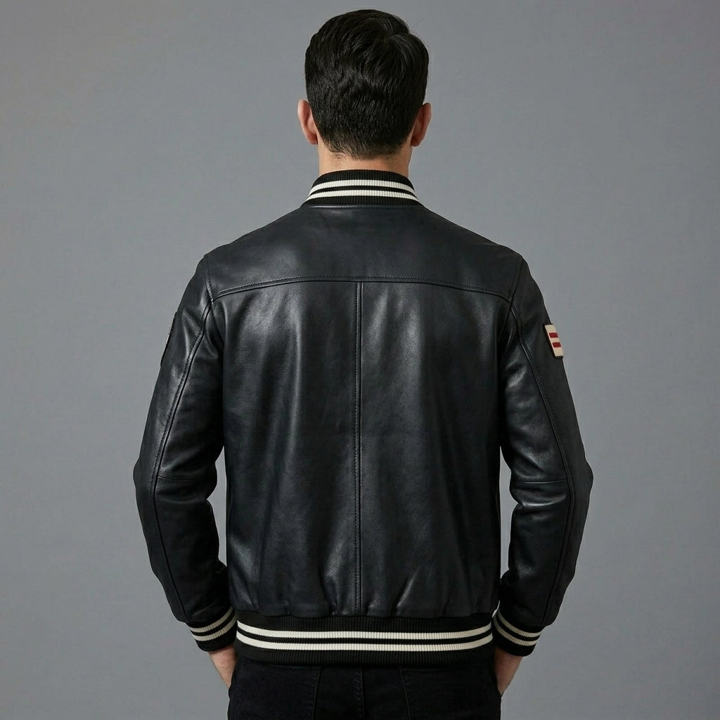Men’s Black Leather Varsity Jacket – Personalized Letterman Bomber