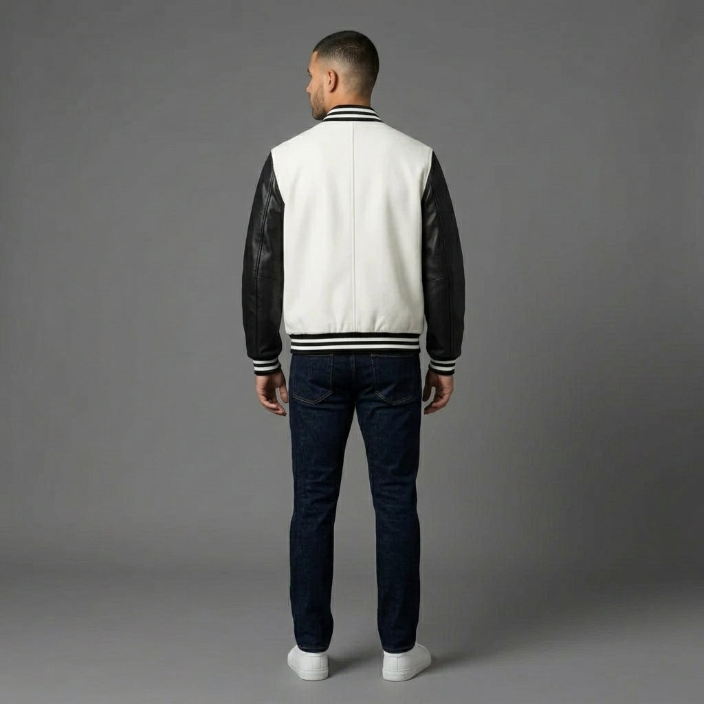 Men’s Black & White Leather Varsity Jacket