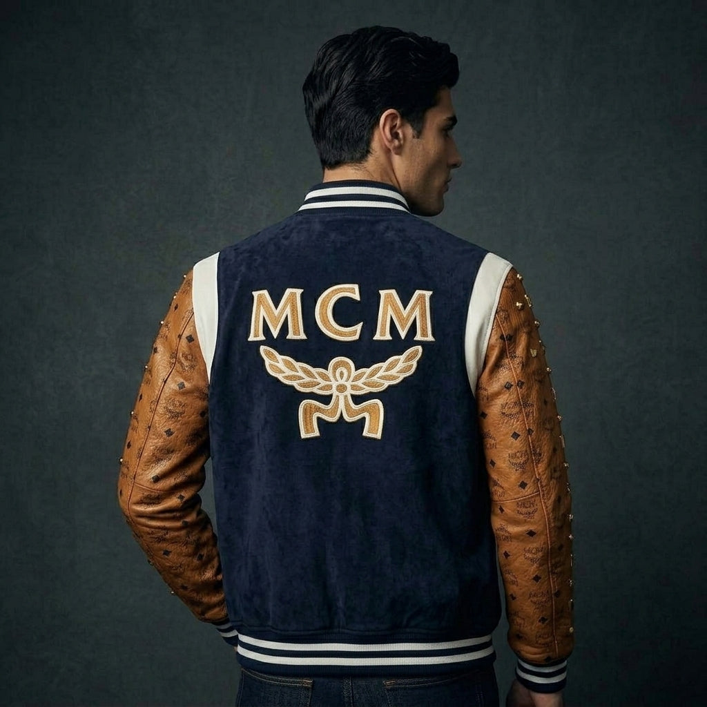 Men’s Cognac Monogram Varsity Bomber Jacket – Streetwear College