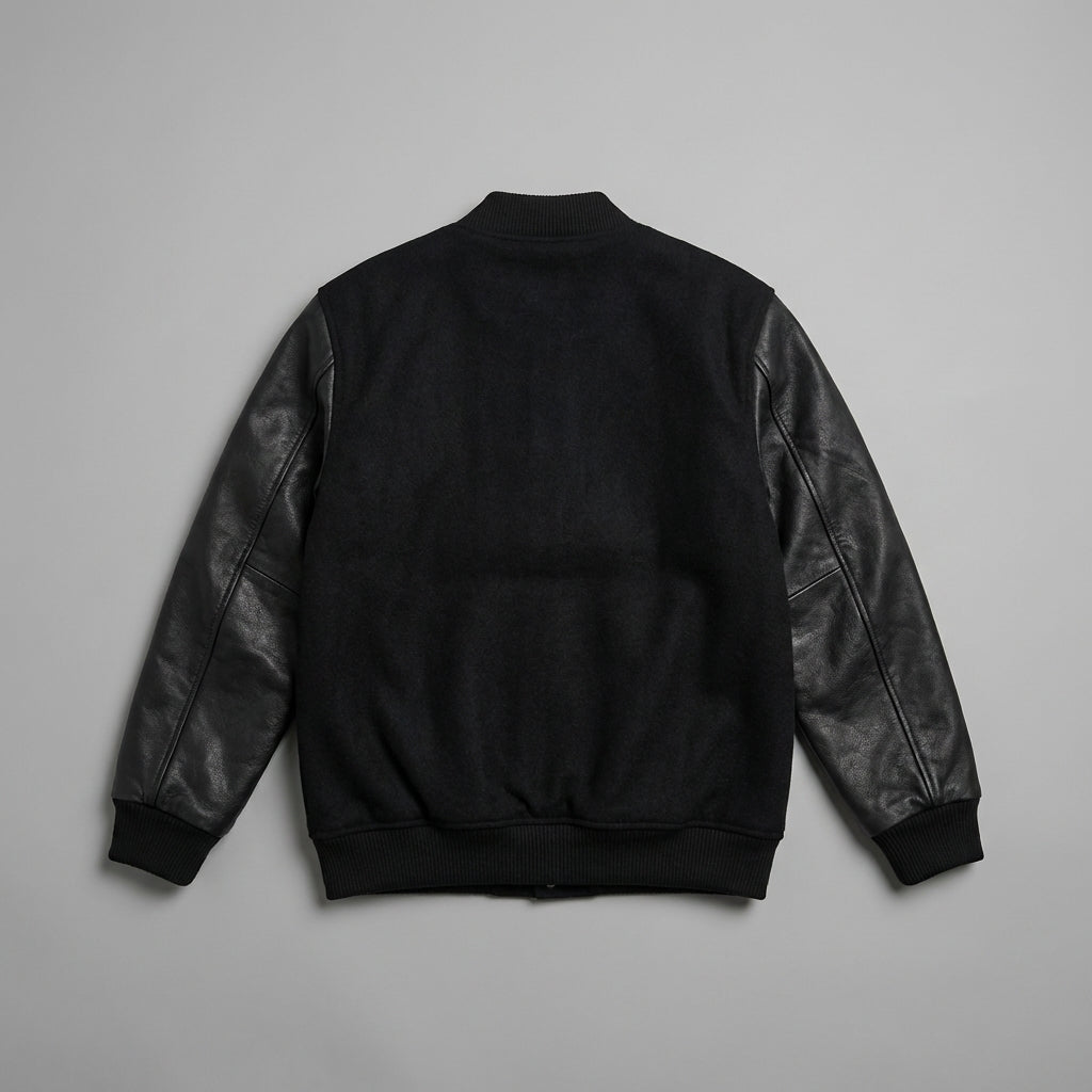 Modern Black Leather Varsity Jacket for Her