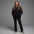 Modern Black Leather Varsity Jacket for Her