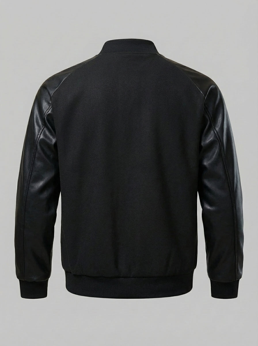 Men’s Varsity Baseball Jacket – Cotton Blend Letterman with Faux Leather Sleeves